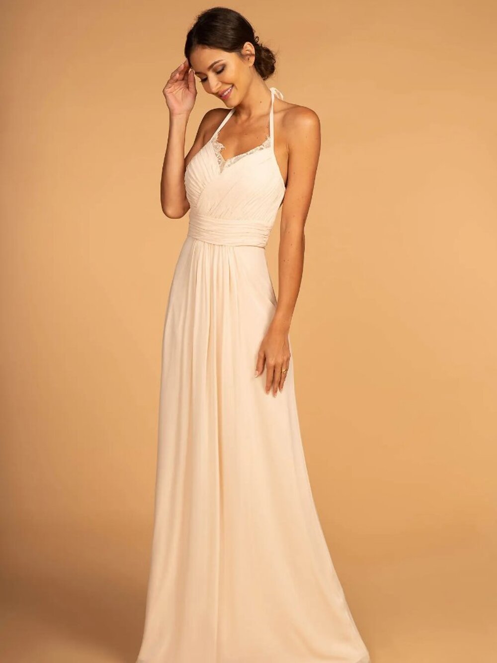 NEW CHAMPAGNE Chiffon Halter Bridesmaid Dress Floor Length GL2606